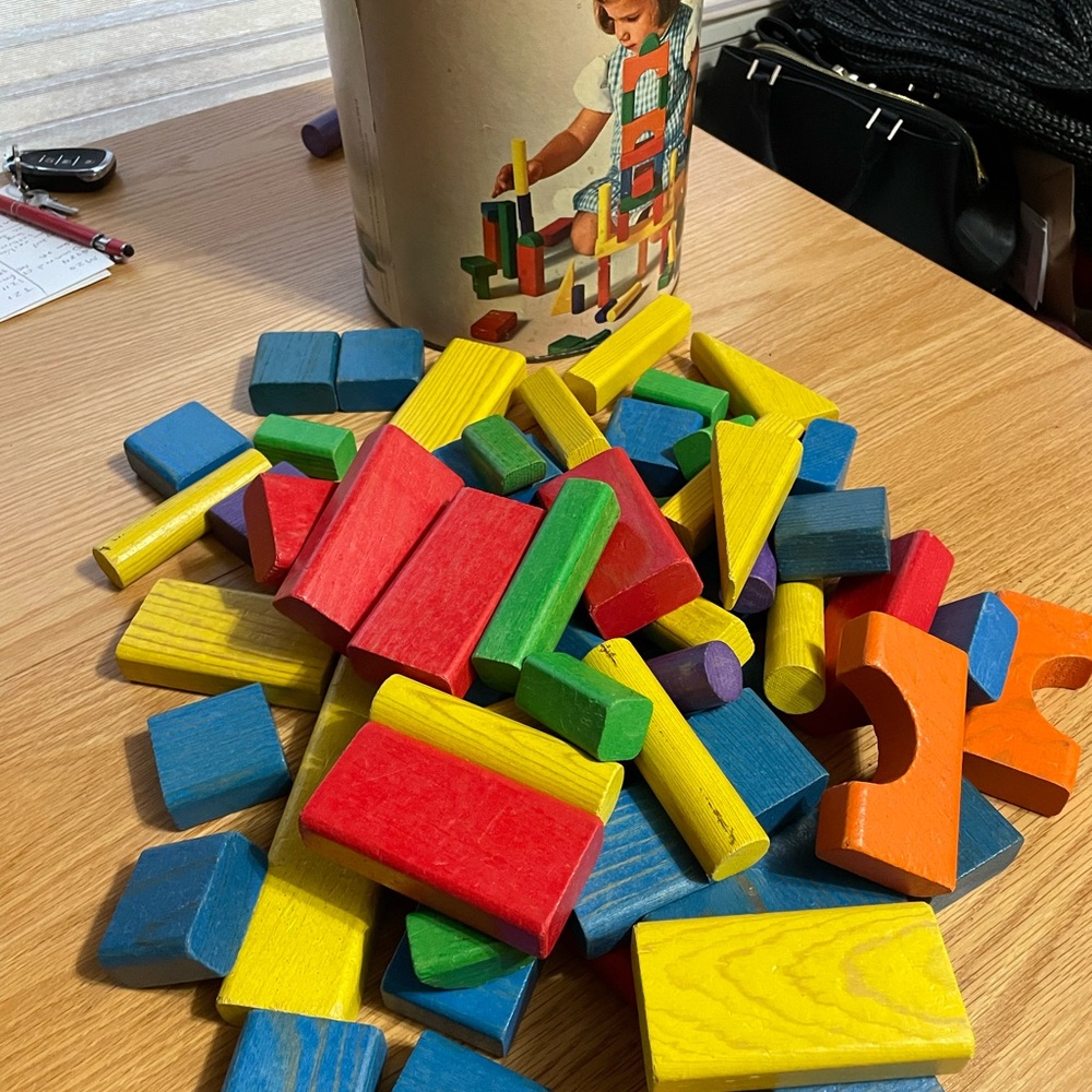 Vintage Playskool Wooden Building Blocks Set